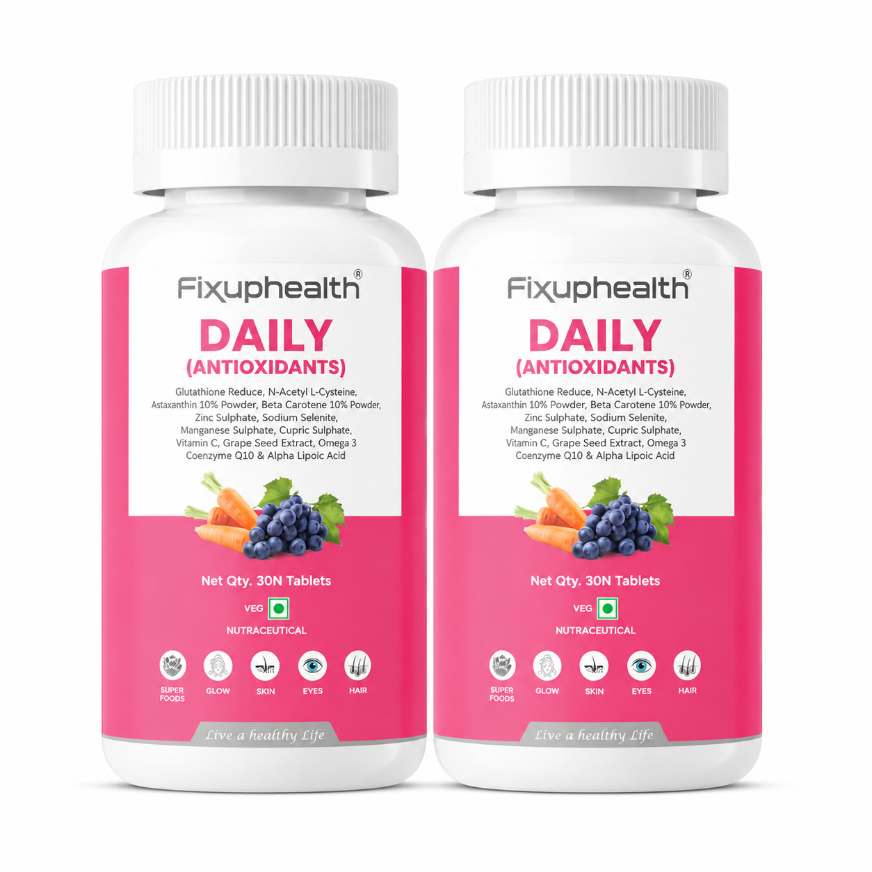 Daily Antioxidant Tablets | Coenzyme Q10, Glutathione, Vitamin C, Omega 3, Grape Seed Extract & Astaxanthin |30 Tablets