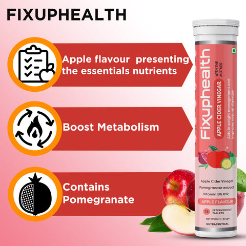 Fixuphealth Apple cider vinegar with the mother Vitamin B6 B12 weight loss boost metabolism 15 Tablets & Multivitamins Multiminerals Effervescent Tablets Pack of 1 20 tablets Immunity Combo Pack