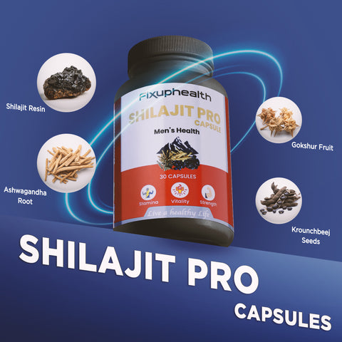Fixuphealth Shilajit pro 30 capsule Made with 100% Pure Shilajit With Ashwagandha,Gokshura  For All Day Energy Stamina & Power Capsules For Men