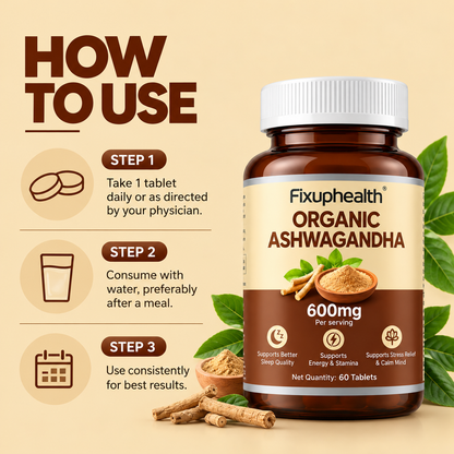 Organic Ashwagandha Tablets 600mg | Ayurvedic Herbal Supplement | 60 Tablets