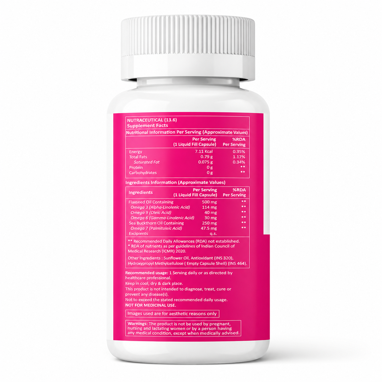 Omega 3 6 7 9 Flaxseed Oil & Sea Buckthorn Oil – 60 Liquid Fill Capsules