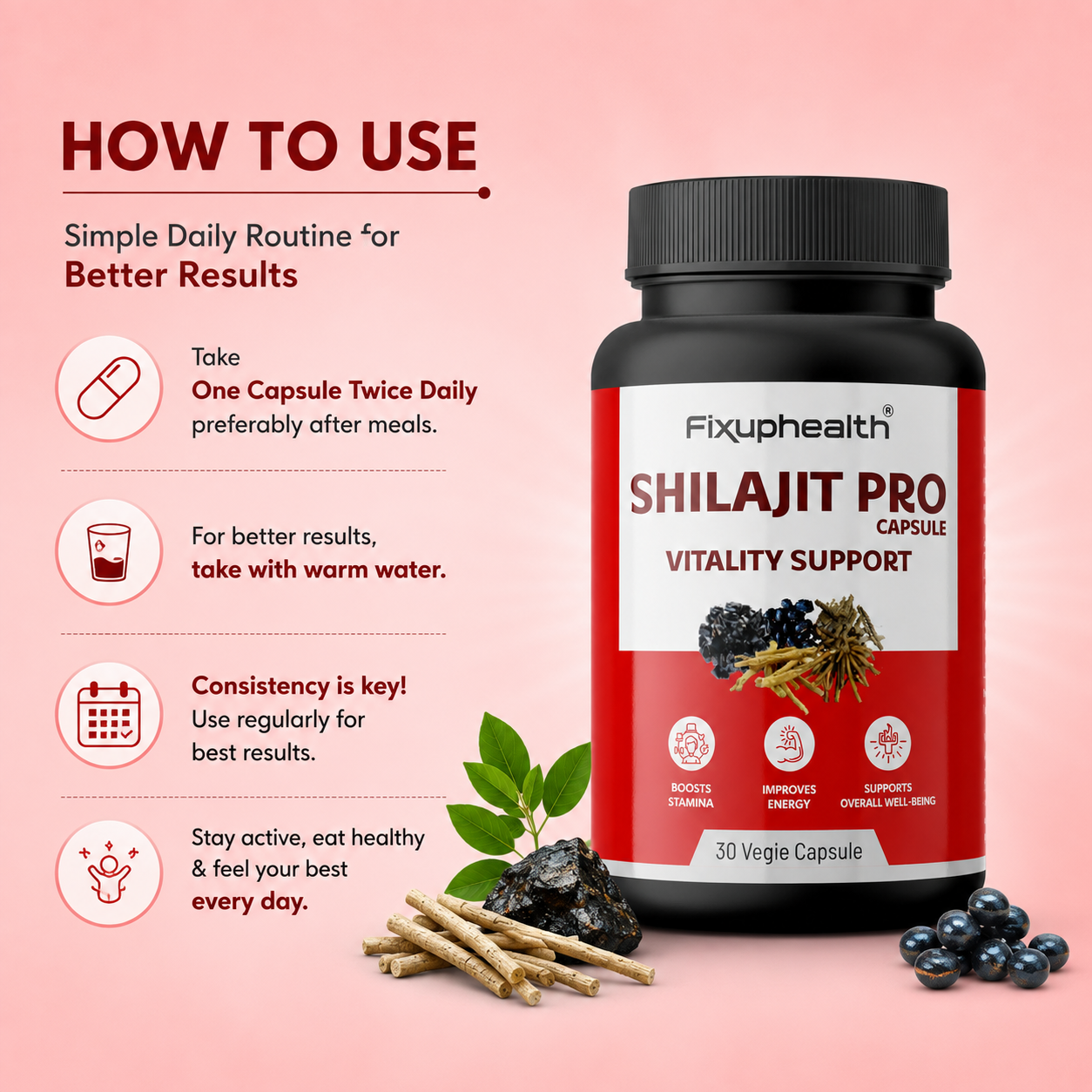 Shilajit Pro Capsules | Ayurvedic Herbal Formula with Shilajit, Ashwagandha & Gokshur | Vitality Support | 30 Capsules