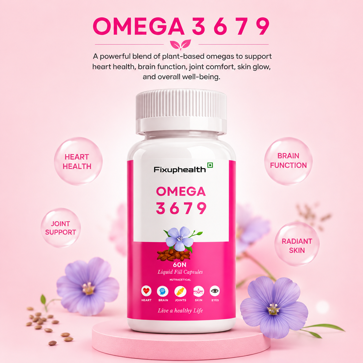 Omega 3 6 7 9 Flaxseed Oil & Sea Buckthorn Oil – 60 Liquid Fill Capsules