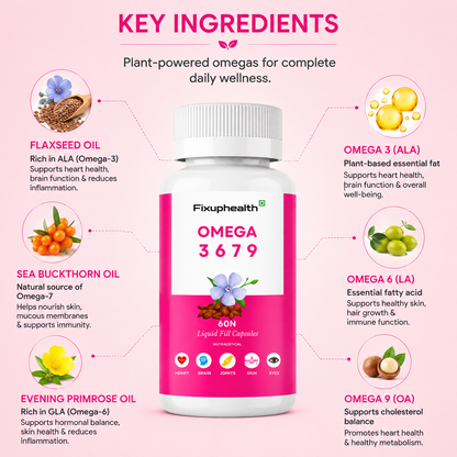 Omega 3 6 7 9 Flaxseed Oil & Sea Buckthorn Oil – 60 Liquid Fill Capsules