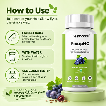 FixupHC Antioxidant Tablets with Grape Seed Extract, Beta Carotene, Zinc & Selenium | 30 Tablets