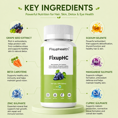 FixupHC Antioxidant Tablets with Grape Seed Extract, Beta Carotene, Zinc & Selenium | 30 Tablets