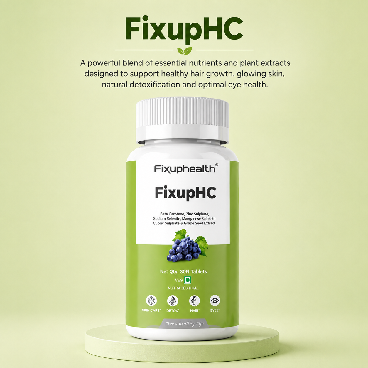 FixupHC Antioxidant Tablets with Grape Seed Extract, Beta Carotene, Zinc & Selenium | 30 Tablets