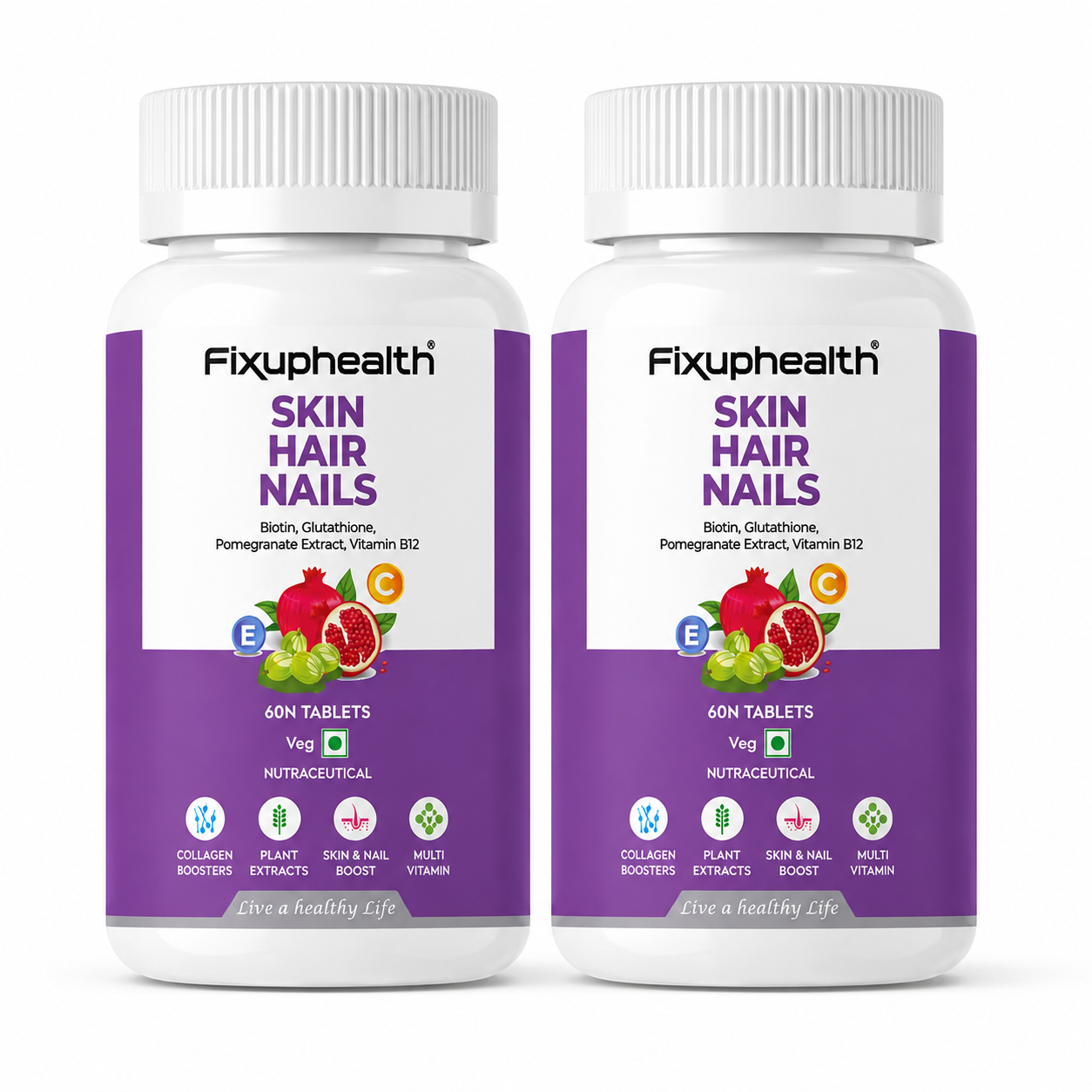 Skin Hair Nails Tablets | Biotin, Glutathione, Collagen, Vitamins & Plant Extracts | 60 Tablets