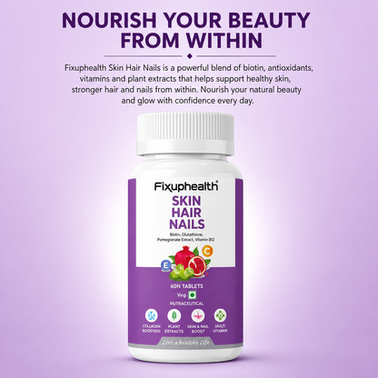 Skin Hair Nails Tablets | Biotin, Glutathione, Collagen, Vitamins & Plant Extracts | 60 Tablets