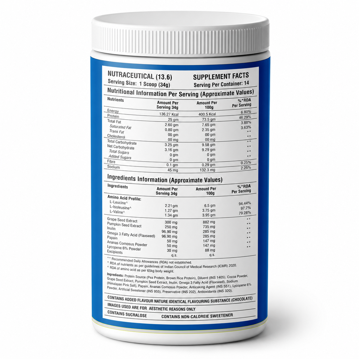 Plant Protein Powder | Pea & Brown Rice Protein | Minty Chocolate Flavour| 500g