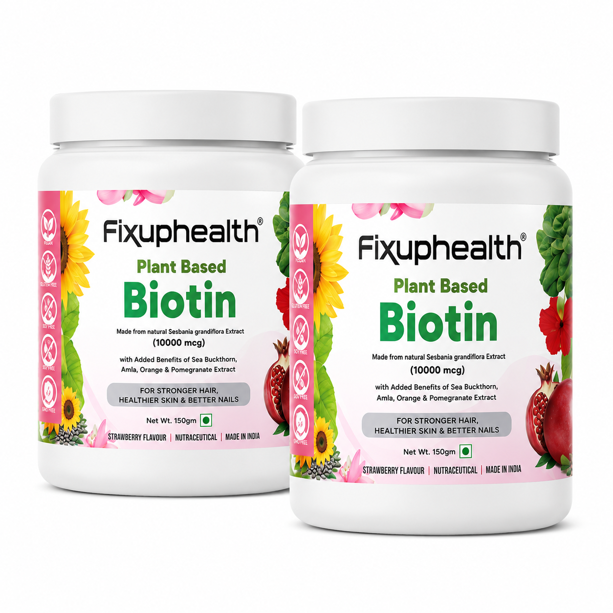 Plant Based Biotin Powder | Sesbania Grandiflora Extract (10,000 mcg), Sea Buckthorn, Amla, Orange & Pomegranate | 150 grams