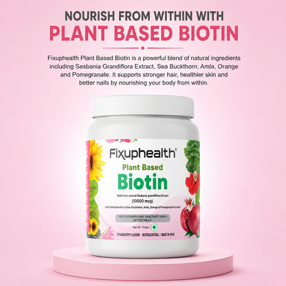Plant Based Biotin Powder | Sesbania Grandiflora Extract (10,000 mcg), Sea Buckthorn, Amla, Orange & Pomegranate | 150 grams