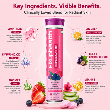 Glutathione Effervescent Tablets |Glutathione, Vitamin C, Hyaluronic Acid & Grape Seed Extract | 15 Tablets