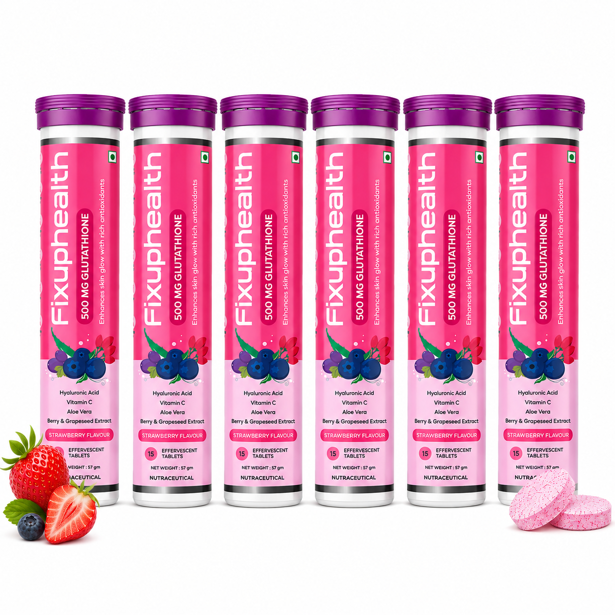 Glutathione Effervescent Tablets |Glutathione, Vitamin C, Hyaluronic Acid & Grape Seed Extract | 15 Tablets