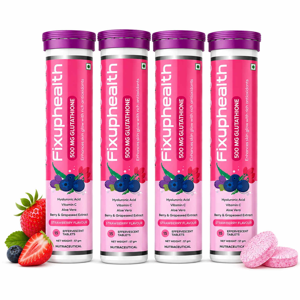 Glutathione Effervescent Tablets |Glutathione, Vitamin C, Hyaluronic Acid & Grape Seed Extract | 15 Tablets
