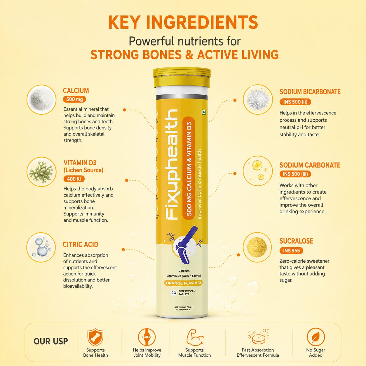 Calcium & Vitamin D3|Calcium Carbonate & Vitamin D3 | 20 Effervescent Tablets