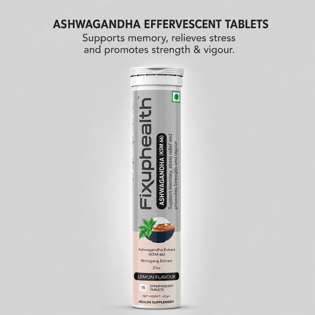 Ashwagandha (KSM-66®)| Ashwagandha Extract, Bhringaraj Extract & Zinc | 15 Tablets