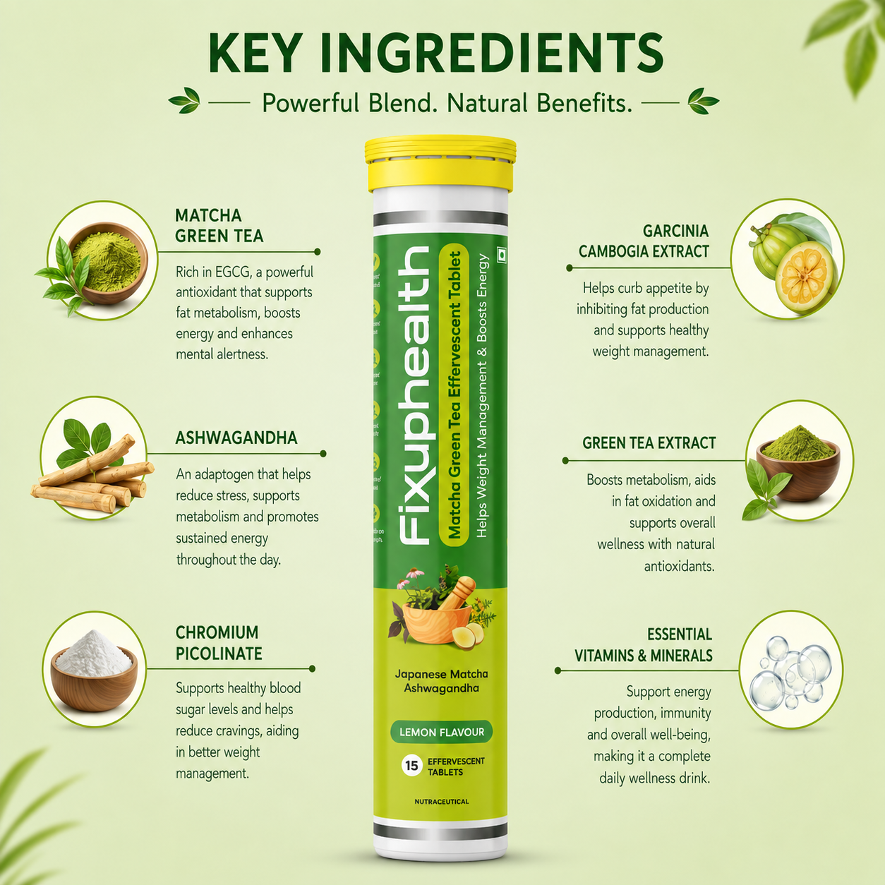 Matcha Green Tea | Japanese Matcha Green Tea, Ashwagandha & Chromium |15 Tablets