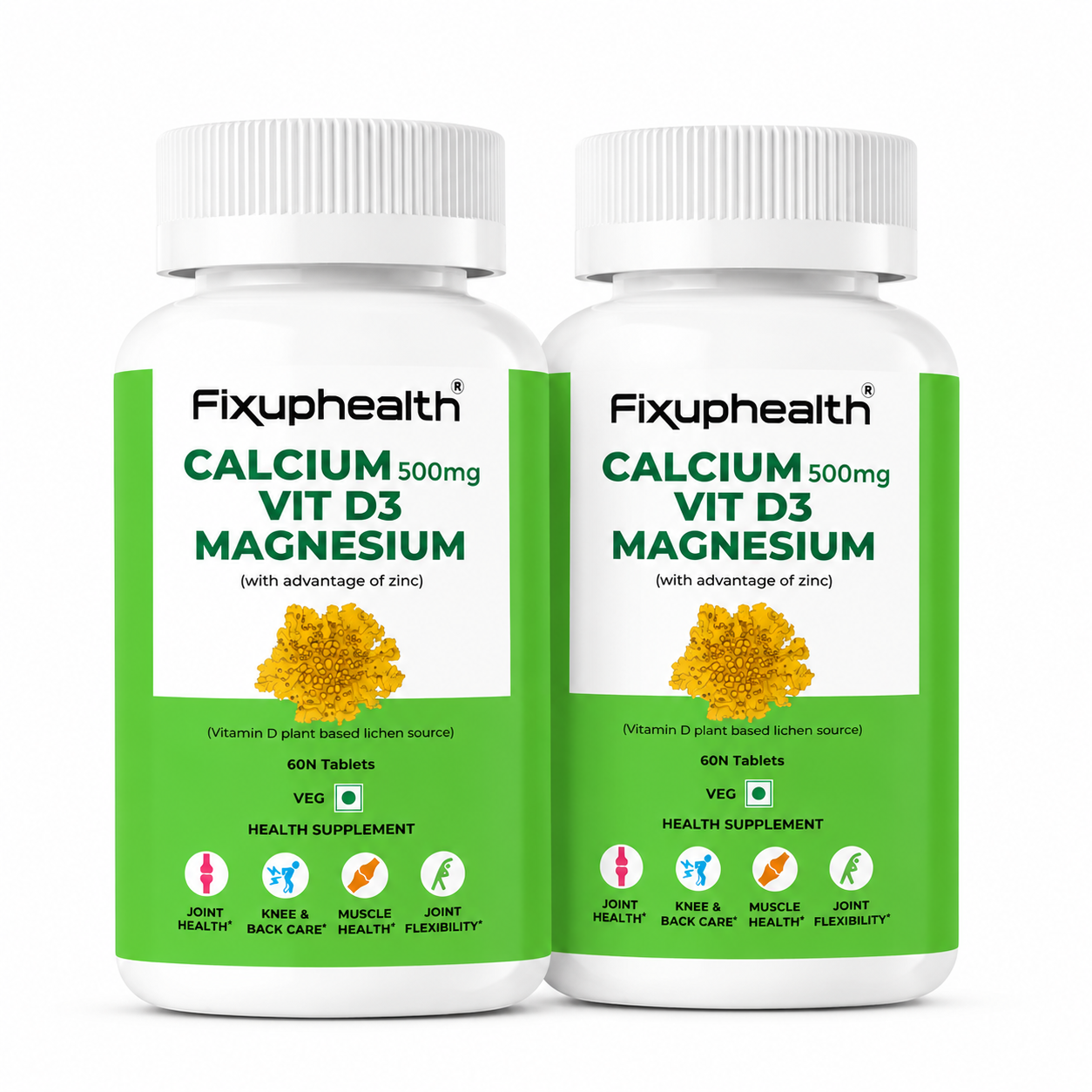 Calcium 500 mg + Vitamin D3 + Magnesium Tablets with Zinc | Plant-Based Vitamin D3 (Lichen Source) | 60 Tablets