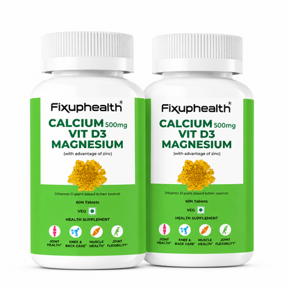 Calcium 500 mg + Vitamin D3 + Magnesium Tablets with Zinc | Plant-Based Vitamin D3 (Lichen Source) | 60 Tablets