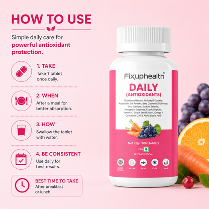 Daily Antioxidant Tablets | Coenzyme Q10, Glutathione, Vitamin C, Omega 3, Grape Seed Extract & Astaxanthin |30 Tablets