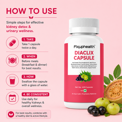 Diaclix Ayurvedic Capsules | Proprietary Herbal Blend with Gymnema, Jamun, Gudmar, Neem & Amla | 60 Capsules
