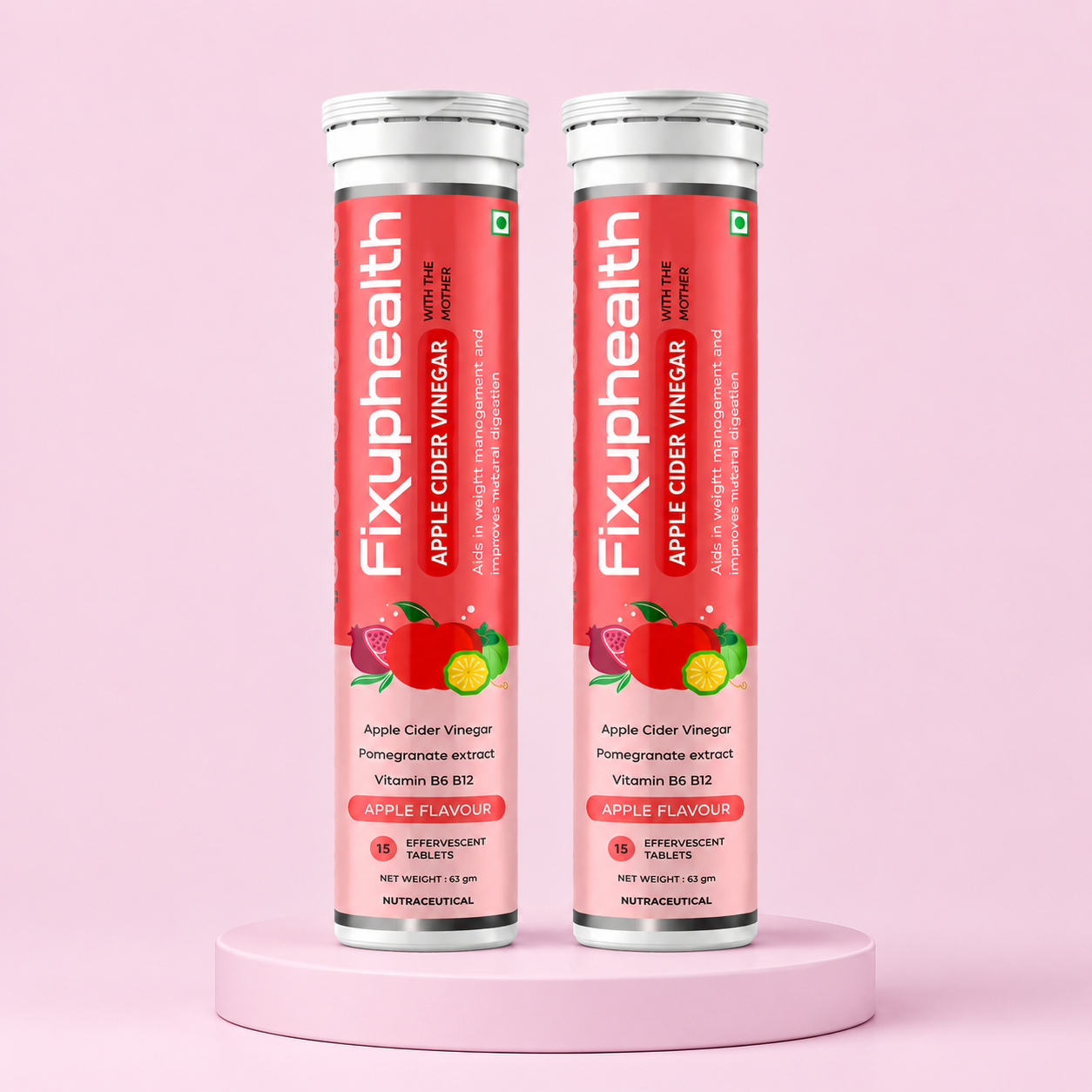 Apple Cider Vinegar (ACV)Effervescent Tablets with Mother | Apple Cider Vinegar, Pomegranate Extract, Vitamin B6 & B12 | 15 Tablets