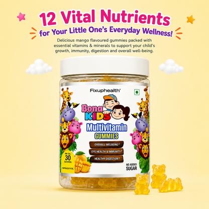 Bona Kids Multivitamin Gummies | Vitamins, Minerals & Prebiotic Fiber| 30 Gummies