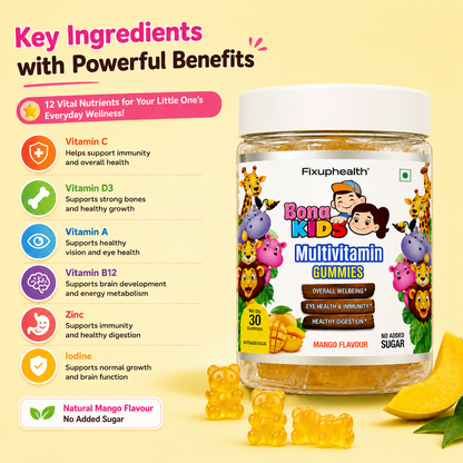 Bona Kids Multivitamin Gummies | Vitamins, Minerals & Prebiotic Fiber| 30 Gummies
