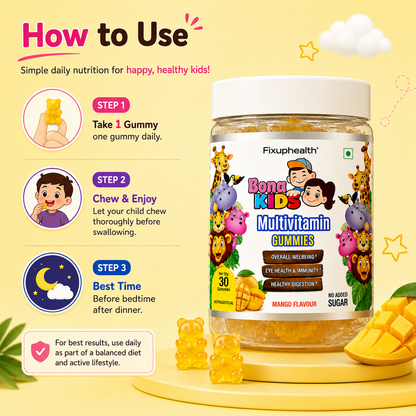 Bona Kids Multivitamin Gummies | Vitamins, Minerals & Prebiotic Fiber| 30 Gummies
