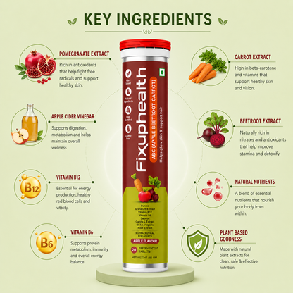 ABC (Apple Beetroot Carrot) | With Apple Cider Vinegar, Beetroot, Carrot, Pomegranate, Vitamin B6 & Vitamin B12 | 20 Tablets