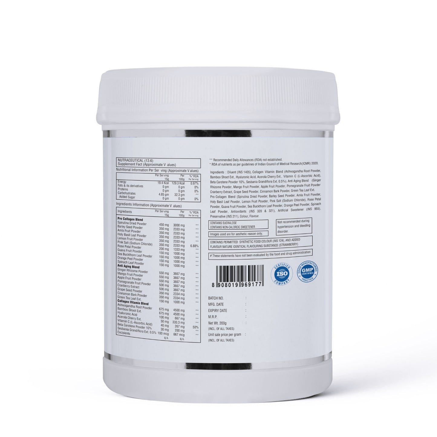 Plant Based Collagen Builder Powder | Hyaluronic Acid, Vitamin C, Ashwagandha, Bamboo Shoot & Fruit Extract Blend | 200 g