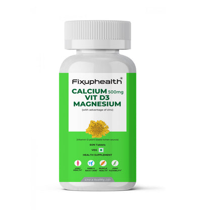 Calcium 500 mg + Vitamin D3 + Magnesium Tablets with Zinc | Plant-Based Vitamin D3 (Lichen Source) | 60 Tablets