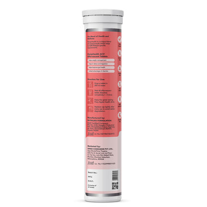 Apple Cider Vinegar (ACV)Effervescent Tablets with Mother | Apple Cider Vinegar, Pomegranate Extract, Vitamin B6 & B12 | 15 Tablets