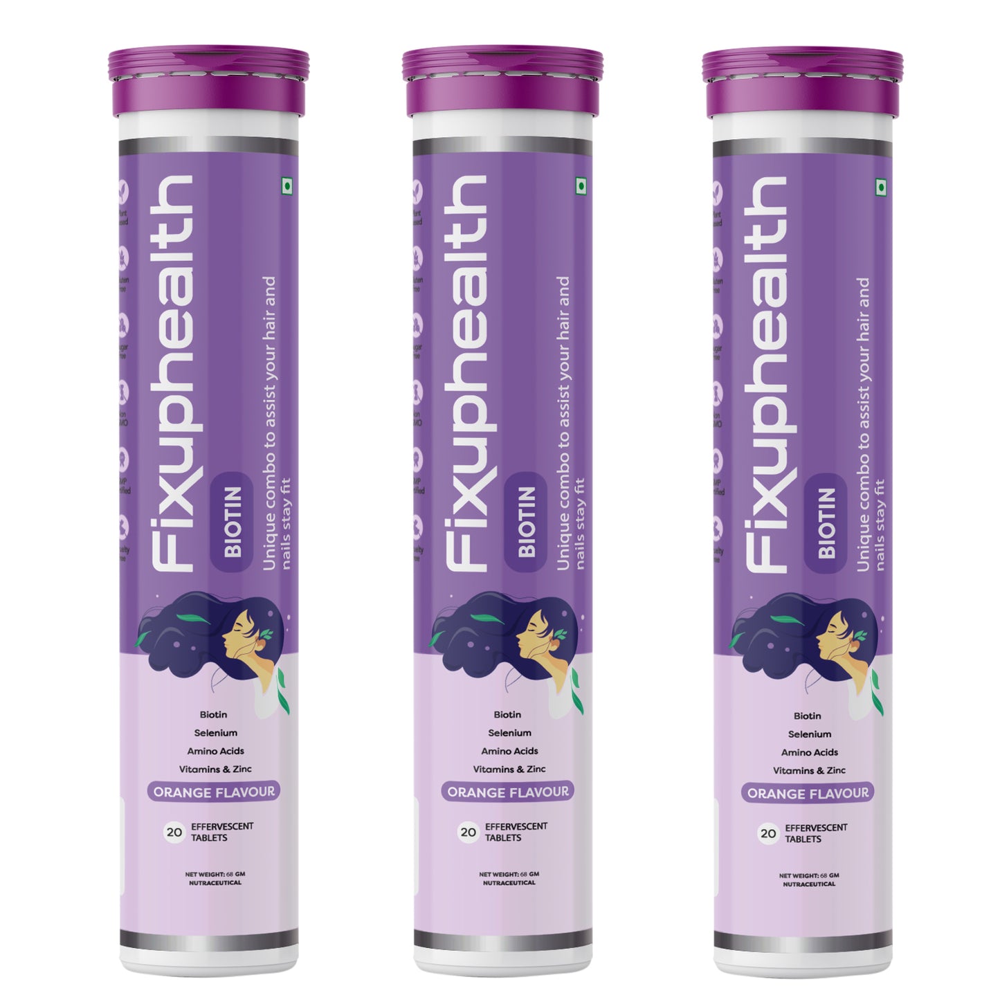 Biotin Effervescent Tablets (Orange Flavour) (pack of 3)