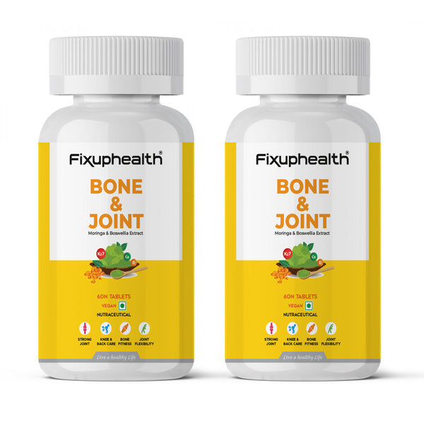 Fixuphealth Bone and Joint Moringa Boswellia Extract for Knee and Back care Joint Flexibilty Bone Muscle Strength Supplement Vegan 60 Tablets Pack Of 2