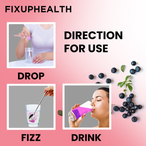 Fixuphealth Collagen Builder with Hyaluronic Acid Vitamin C Blueberry Extract Effervescent Tablets Blueberry Flavour Vegan 15 tablets each pack Useful for Skin Tightening Shiny & Glowy Skin