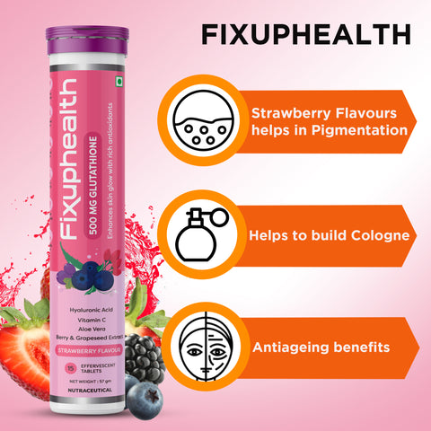 Fixuphealth Electrolyte Tablets with Sodium Magnesium,Calcium Effervescent Tablets 20 tablets & Glutathione Vit C Aloe Vera skin glow antioxidant Effervescent 15 Tablets Combo pack
