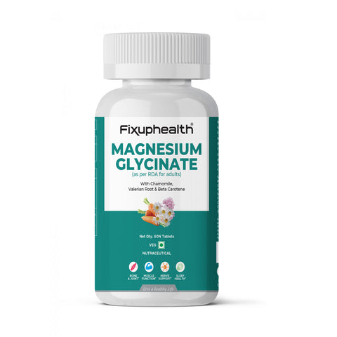 Fixuphealth Magnesium Glycinate Supplement 60 Tablets High Absorption for Sleep Cramps Nerves Health Relaxation Bone & Joint Health