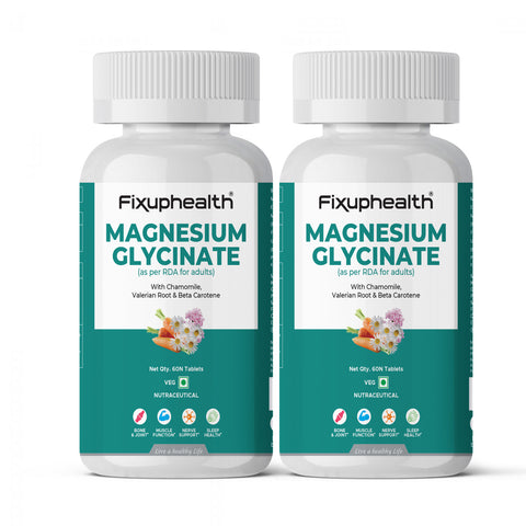 Fixuphealth Magnesium Glycinate Supplement 60 Tablets High Absorption for Sleep Cramps Nerves Health Relaxation Bone & Joint Health