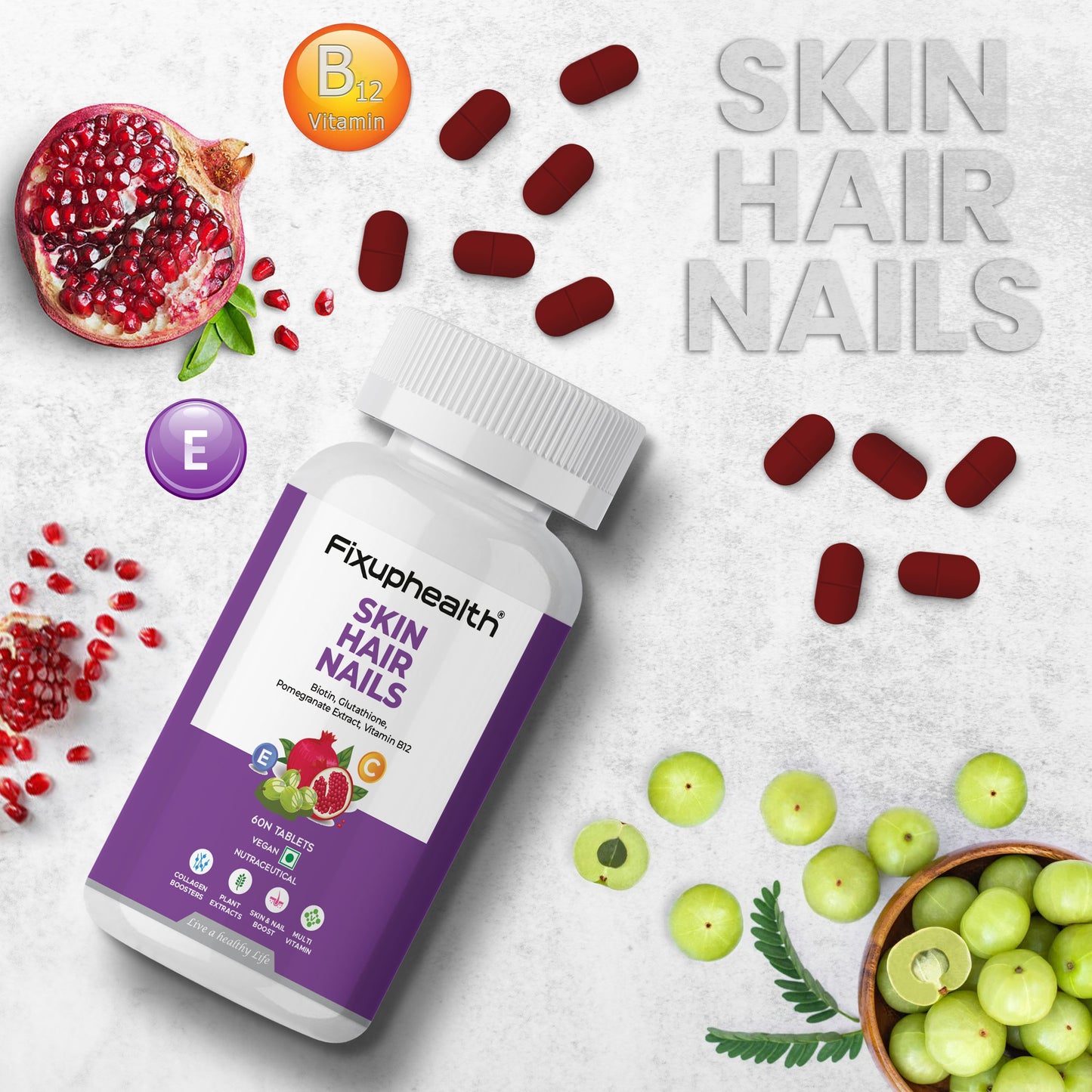fixuphealth Skin + Hair + Nails Supplement 60 tablets