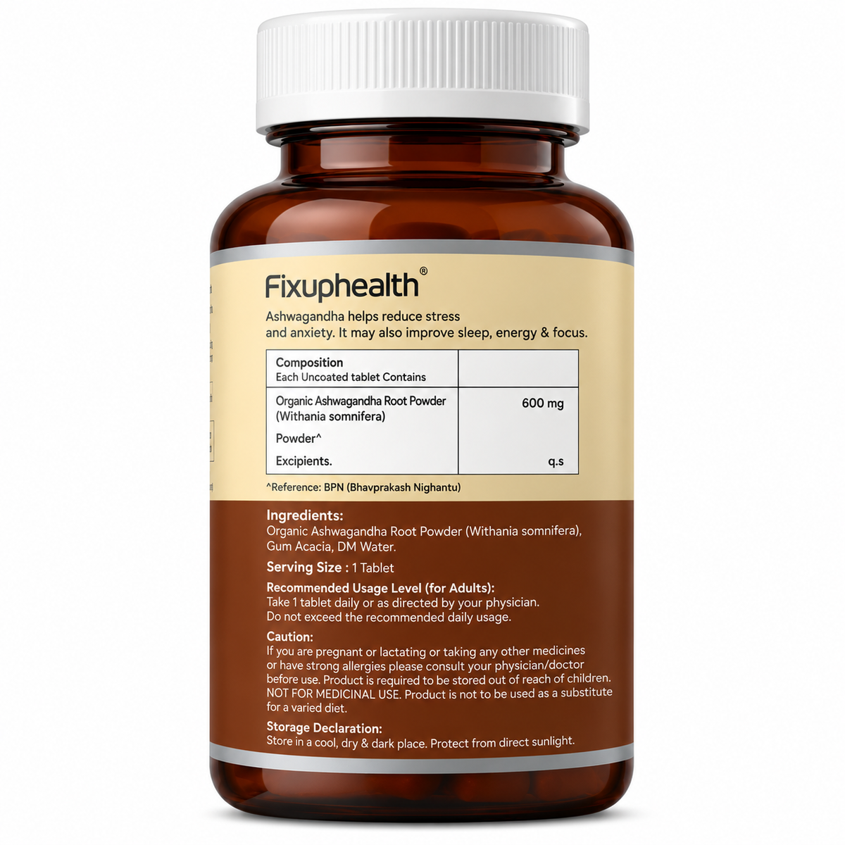 Organic Ashwagandha Tablets 600mg | Ayurvedic Herbal Supplement | 60 Tablets