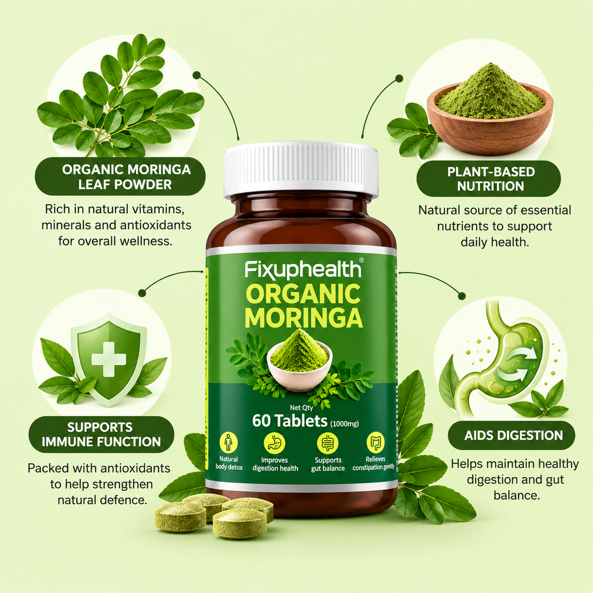 Organic Moringa Tablets 1000mg |Traditional Ayurvedic Herbal Supplement | 60 Tablets