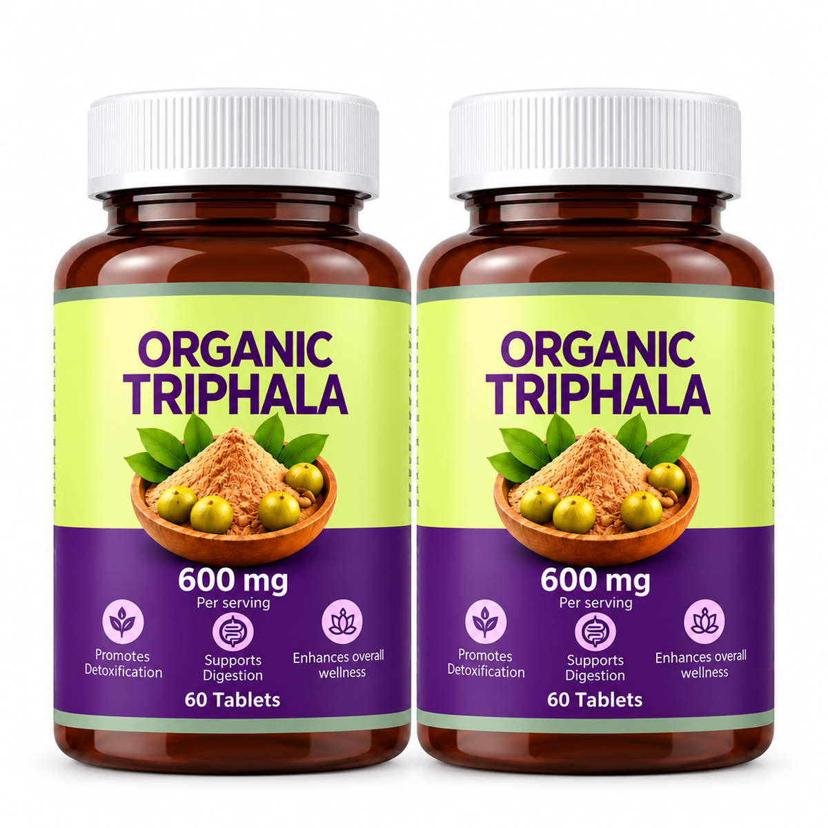 Organic Triphala Tablets 600mg | Amalaki, Haritaki & Vibhitaki | Traditional Ayurvedic Herbal Formulation | 60 Tablets