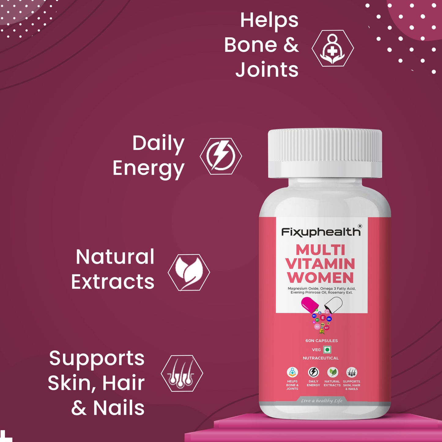 Fixuphealth Multi Vitamin Women supplement bottle 