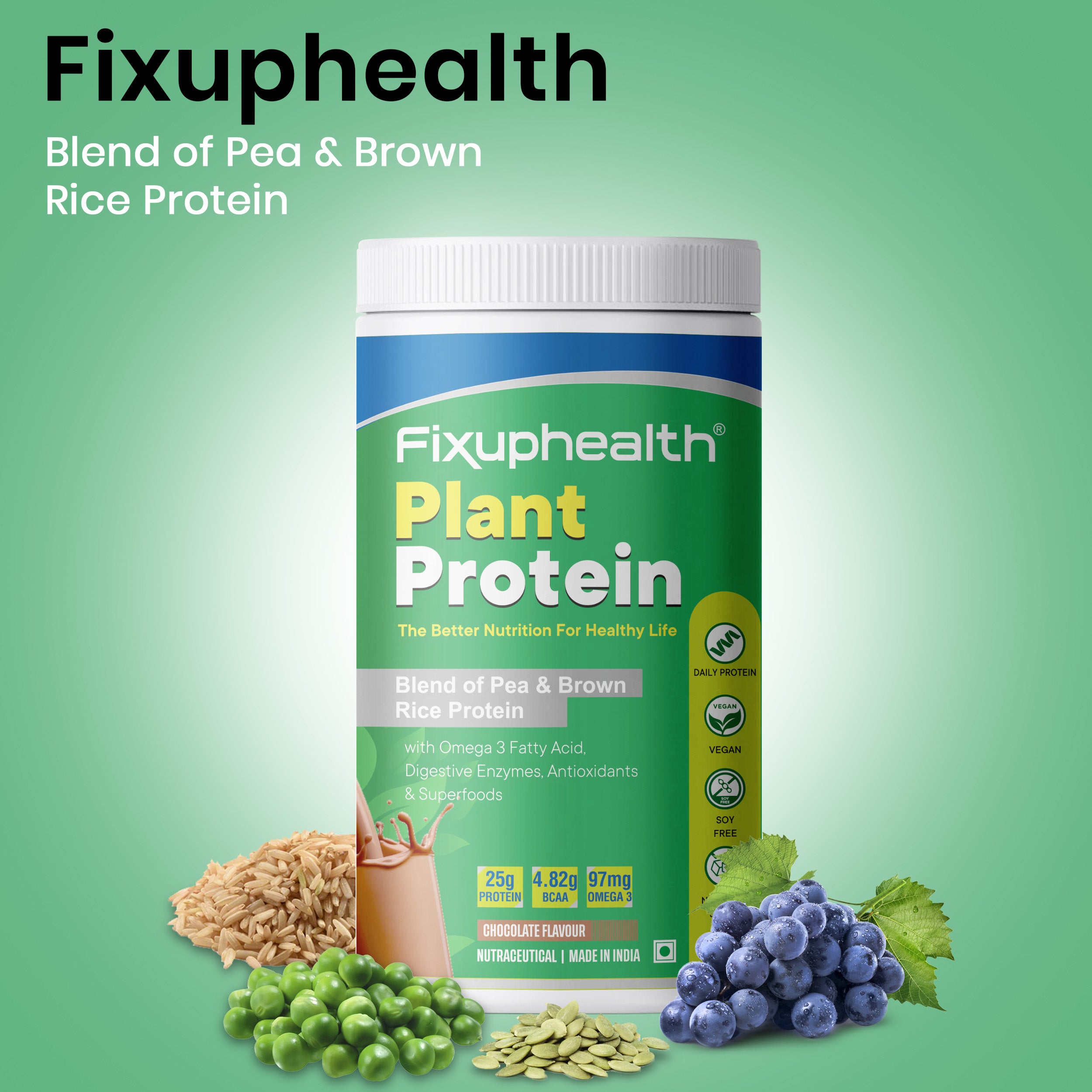 klinge Flytte anklageren Fixuphealth Vegan Plant Protein Blend Of Pea & Brown Rice with Omega 3