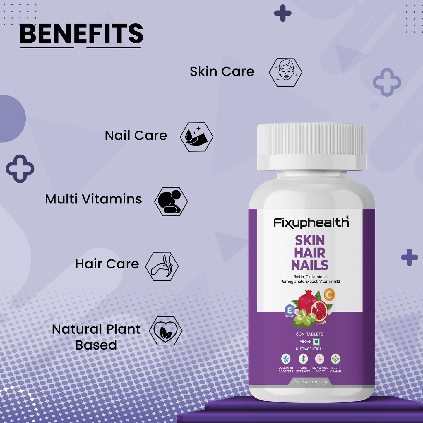 fixuphealth Skin + Hair + Nails Supplement 60 tablets